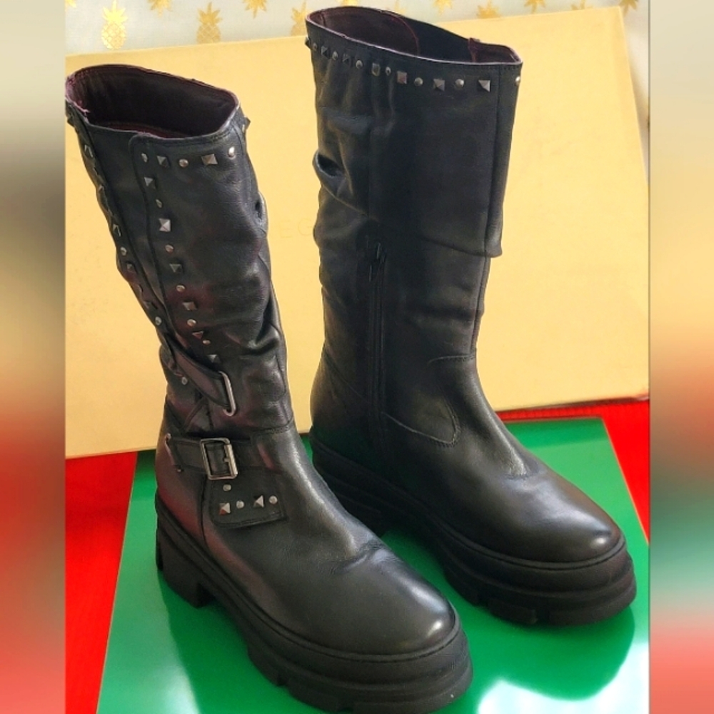 Studded Black Leather Boots